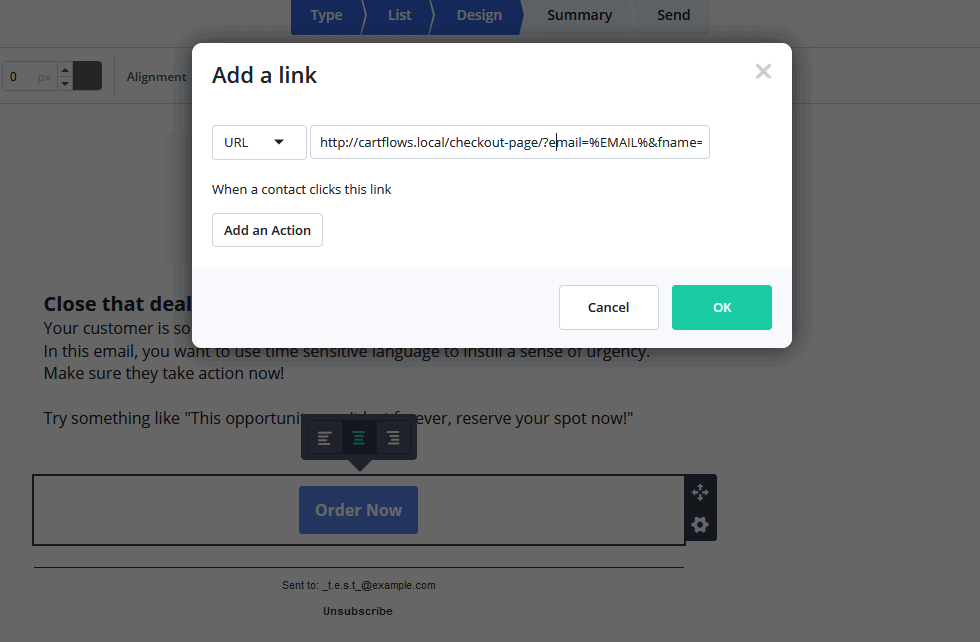 Personalized button link in ActiveCampaign