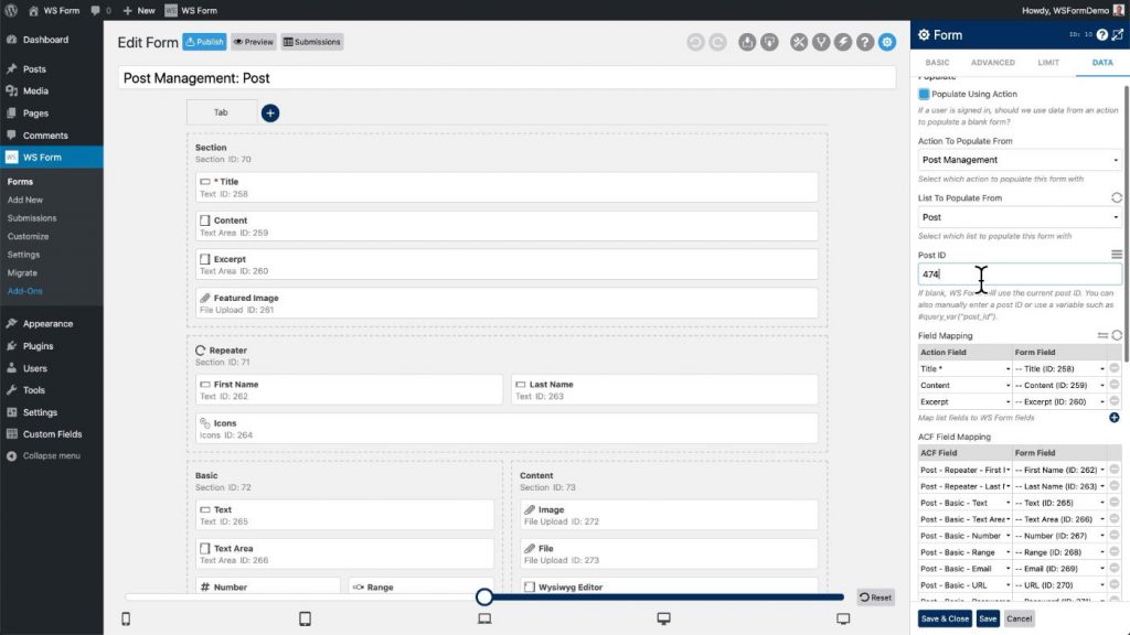 WS Form ACF mapping