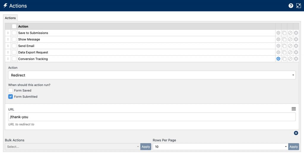 WS Form actions