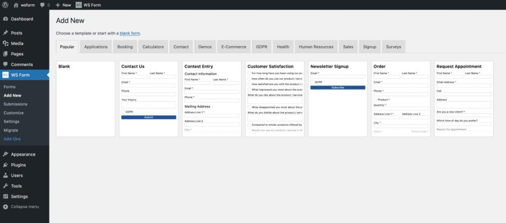 WS Form templates