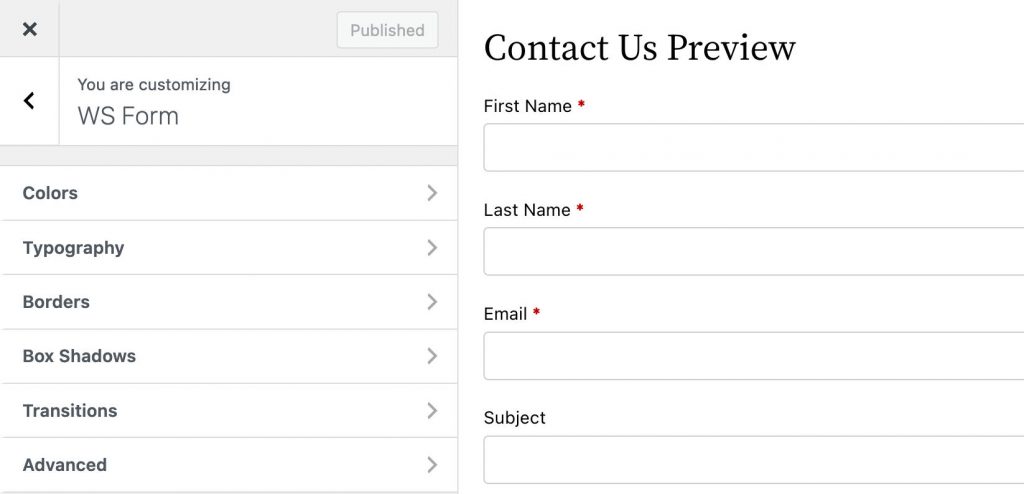 WS Form style customizer