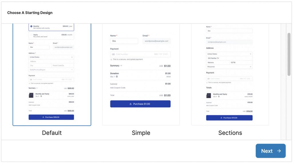 SureCart form templates