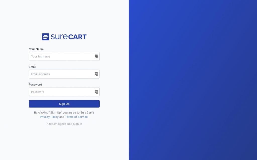 SureCart create account