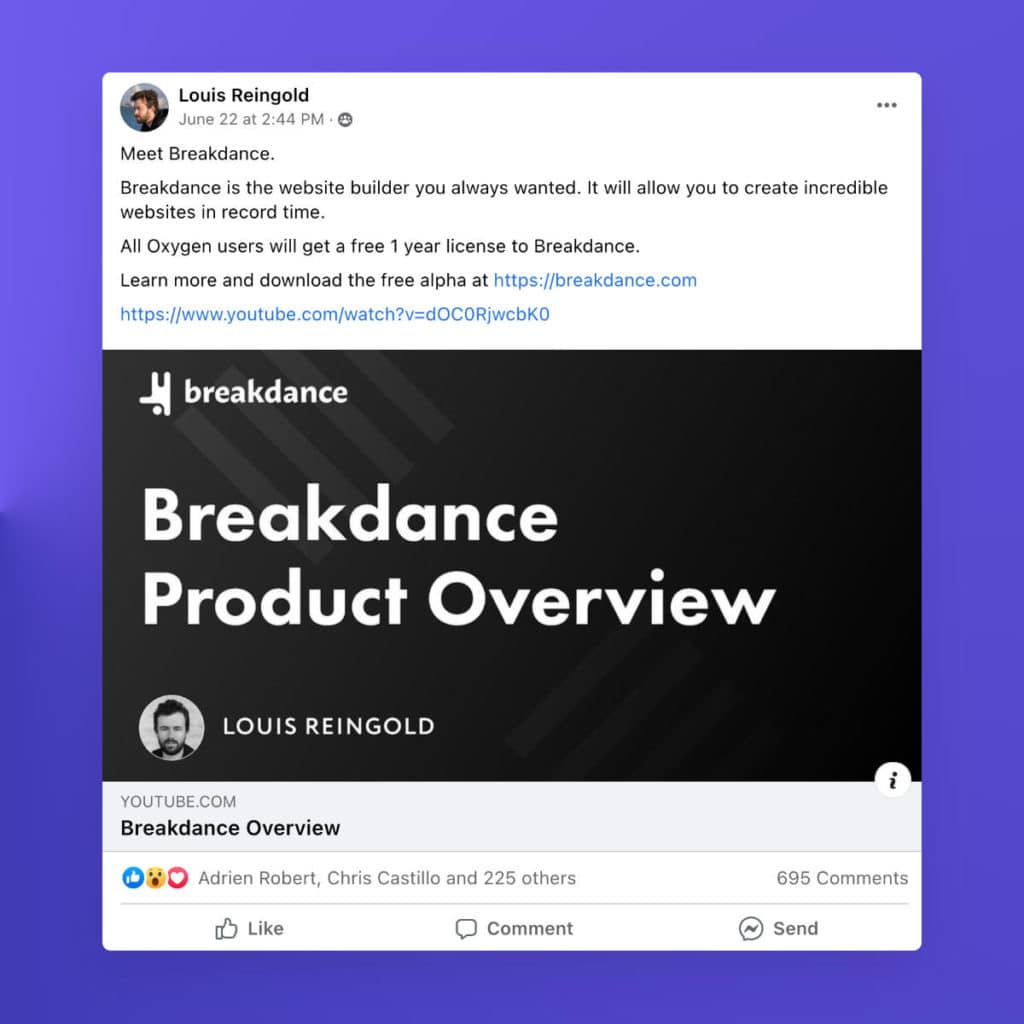 Breakdance launch FB post