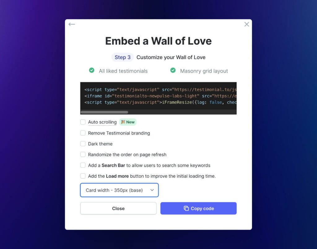 Embedding your Wall of Love