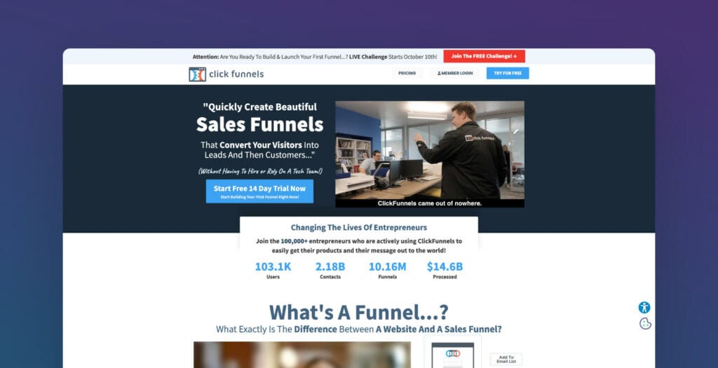 ClickFunnels homepage
