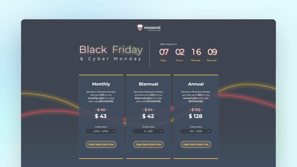 Moosend Black Friday Cyber Monday deal
