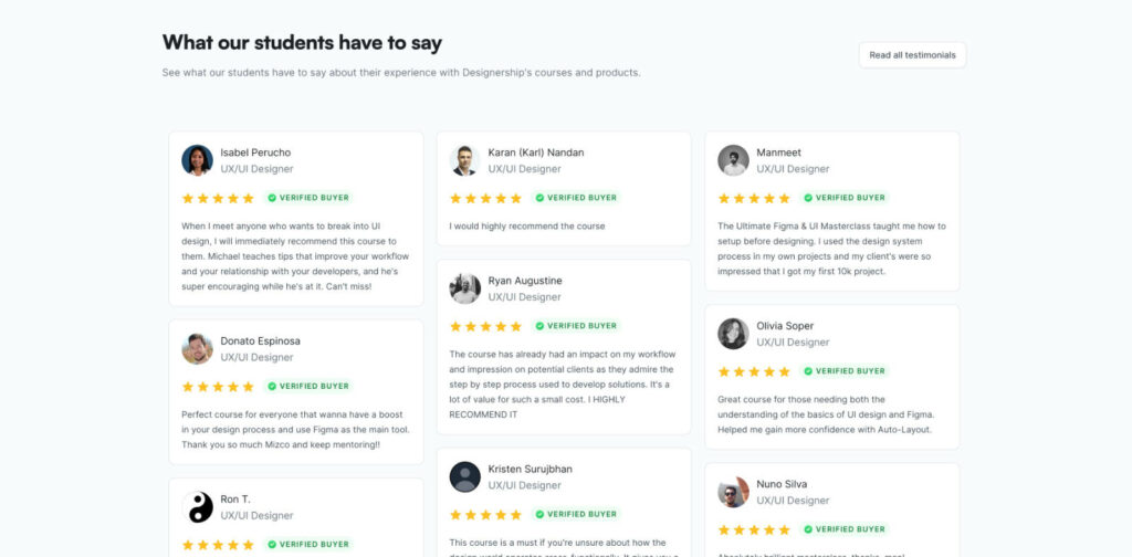 Example course testimonials