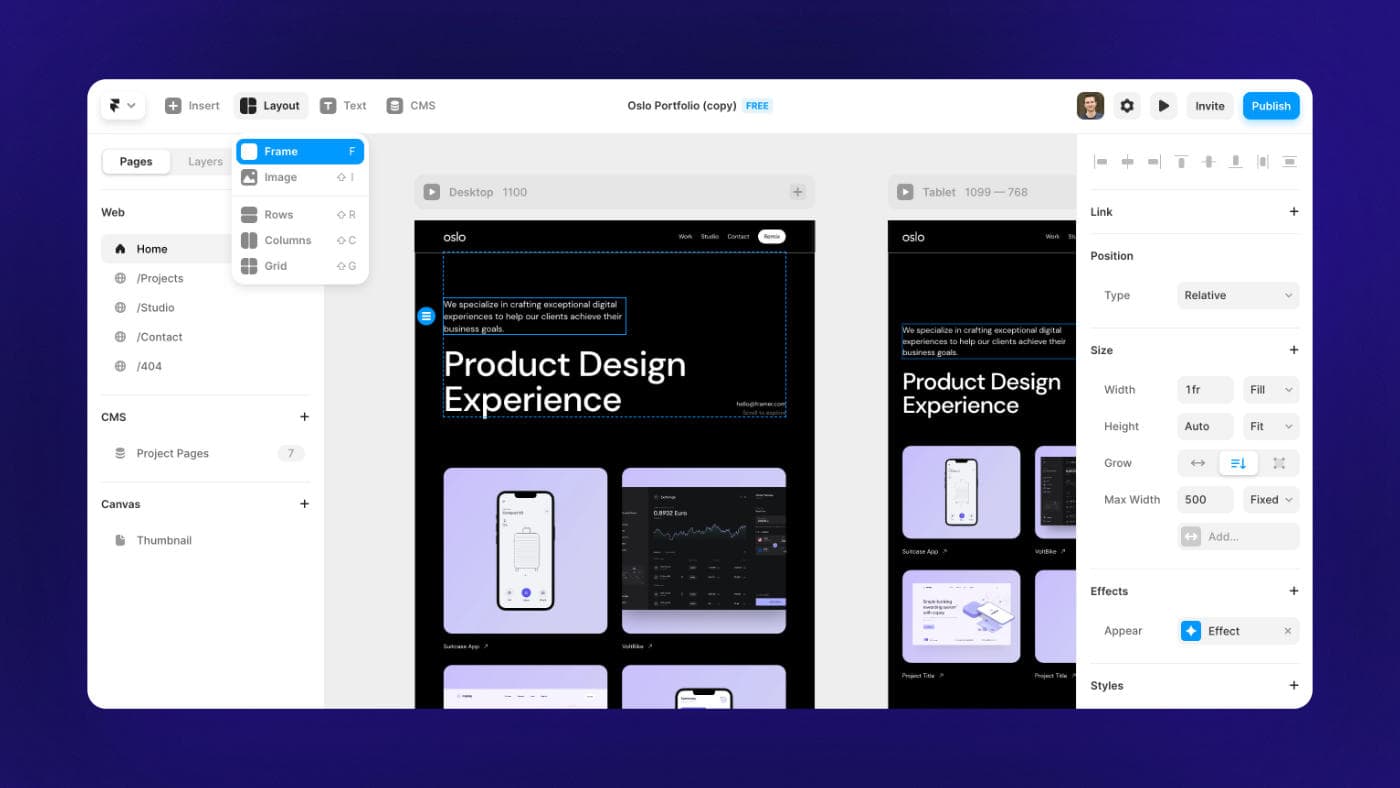 Framer UI layout