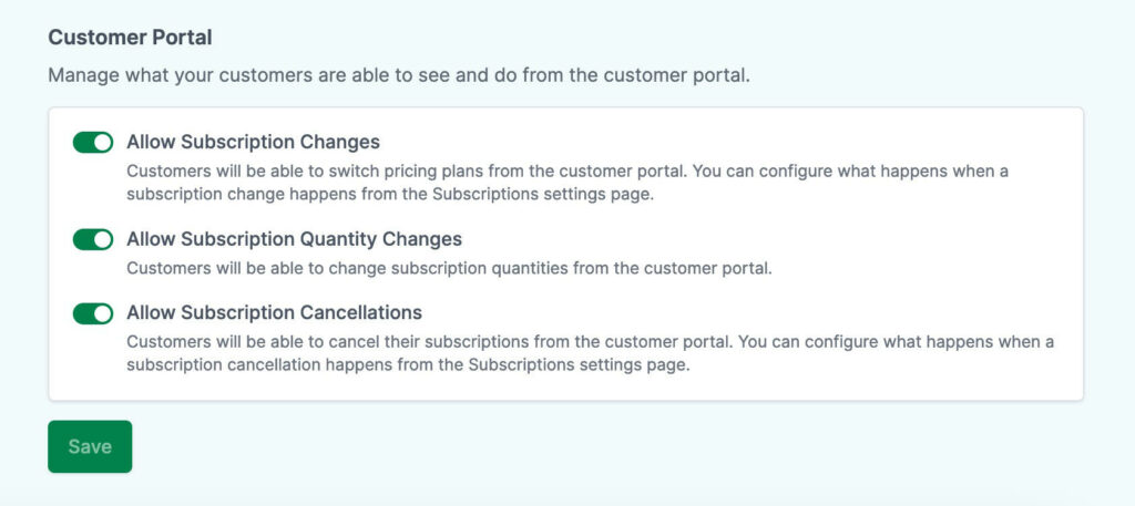 SureCart customer portal settings