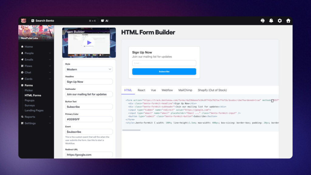 Bento HTML form builder